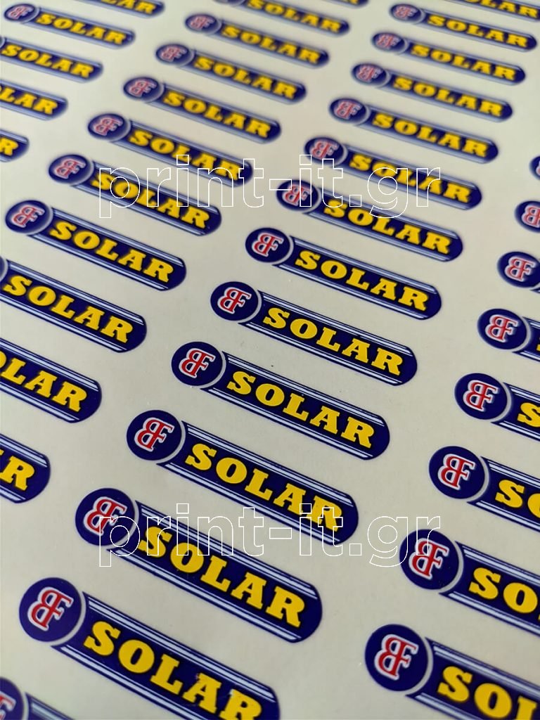 διάφανα αυτοκόλλητα ετικέτες solar με εκτύπωση μεταξοτυπίας print-it printit