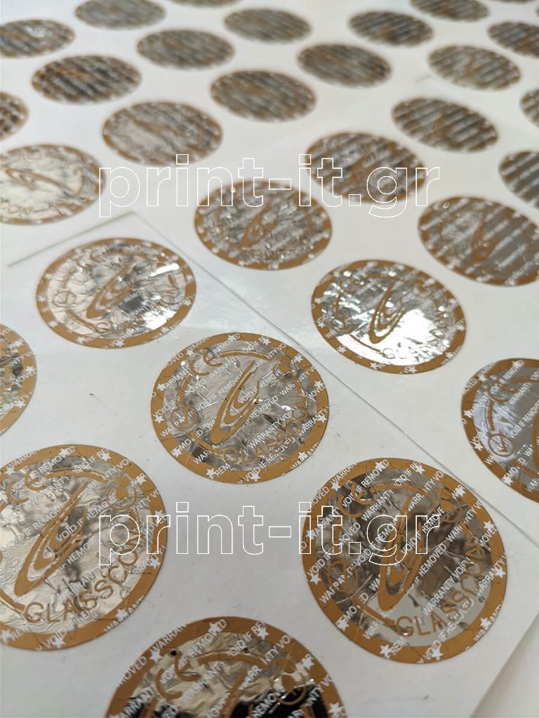 ασημί αυτοκόλλητα πολυεστερικά με χάραγμα ασφαλείας void warranty if removed seal