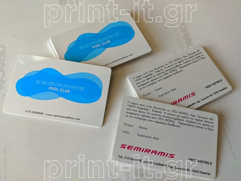 semiramis pool club yes! hotels λευκό άσπρο pvc πλαστικές επαγγελματικές κάρτες ξενοδοχείου ανεξίτηλη εκτύπωση μεταξοτυπίας business cards print-it printit