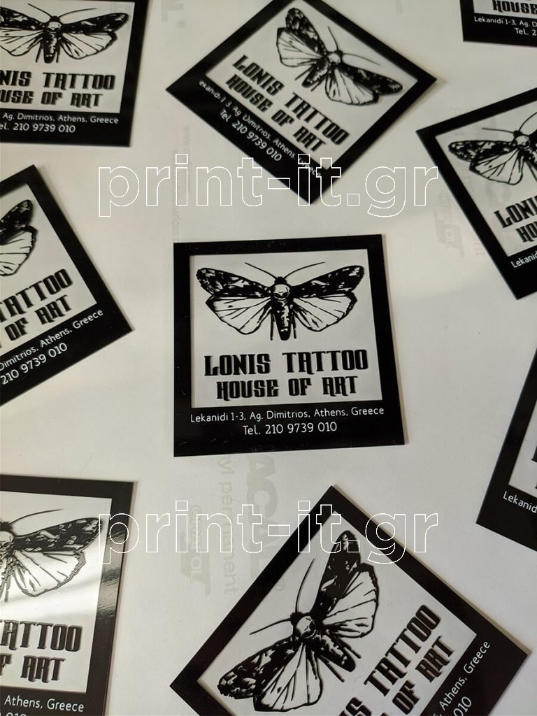 lonis tattoo house of art parlor studio τατουάζ διάφανες pvc πλαστικές επαγγελματικές κάρτες ανεξίτηλη εκτύπωση μεταξοτυπίας business cards print-it printit
