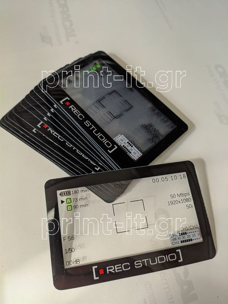 rec studio photography camera dslr διάφανες pvc πλαστικές επαγγελματικές κάρτες ανεξίτηλη εκτύπωση μεταξοτυπίας business cards print-it printit