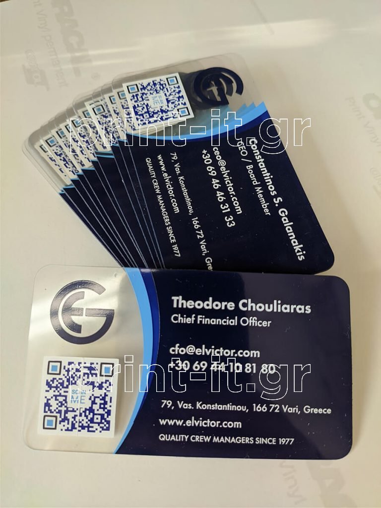 financial qr code διάφανες pvc πλαστικές επαγγελματικές κάρτες ανεξίτηλη εκτύπωση μεταξοτυπίας business cards print-it printit