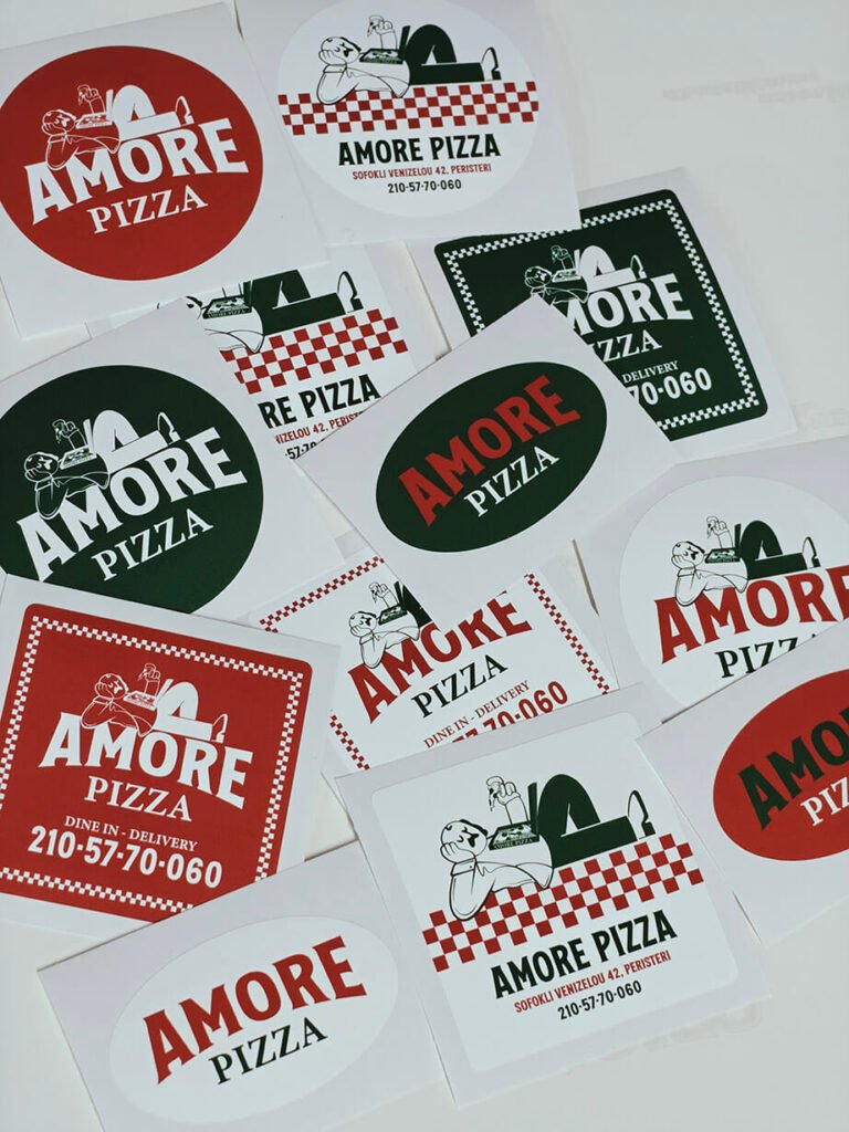 amore pizza πιτσαρία ψηφιακά πλαστικά αυτοκόλλητα βινυλίου χάραξη plotter digital printing vinyl stickers μικρή ποσότητα printit print it