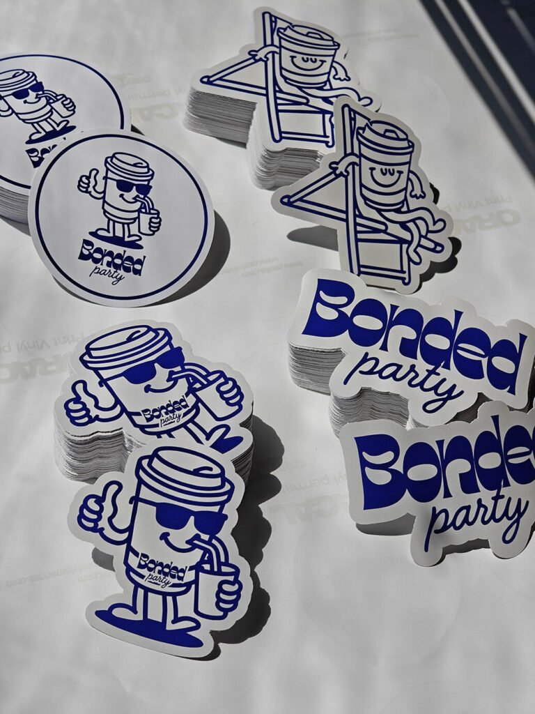 bonded party coffeeshop καφετέρια ψηφιακά πλαστικά αυτοκόλλητα βινυλίου χάραξη plotter digital printing vinyl stickers μικρή ποσότητα printit print it